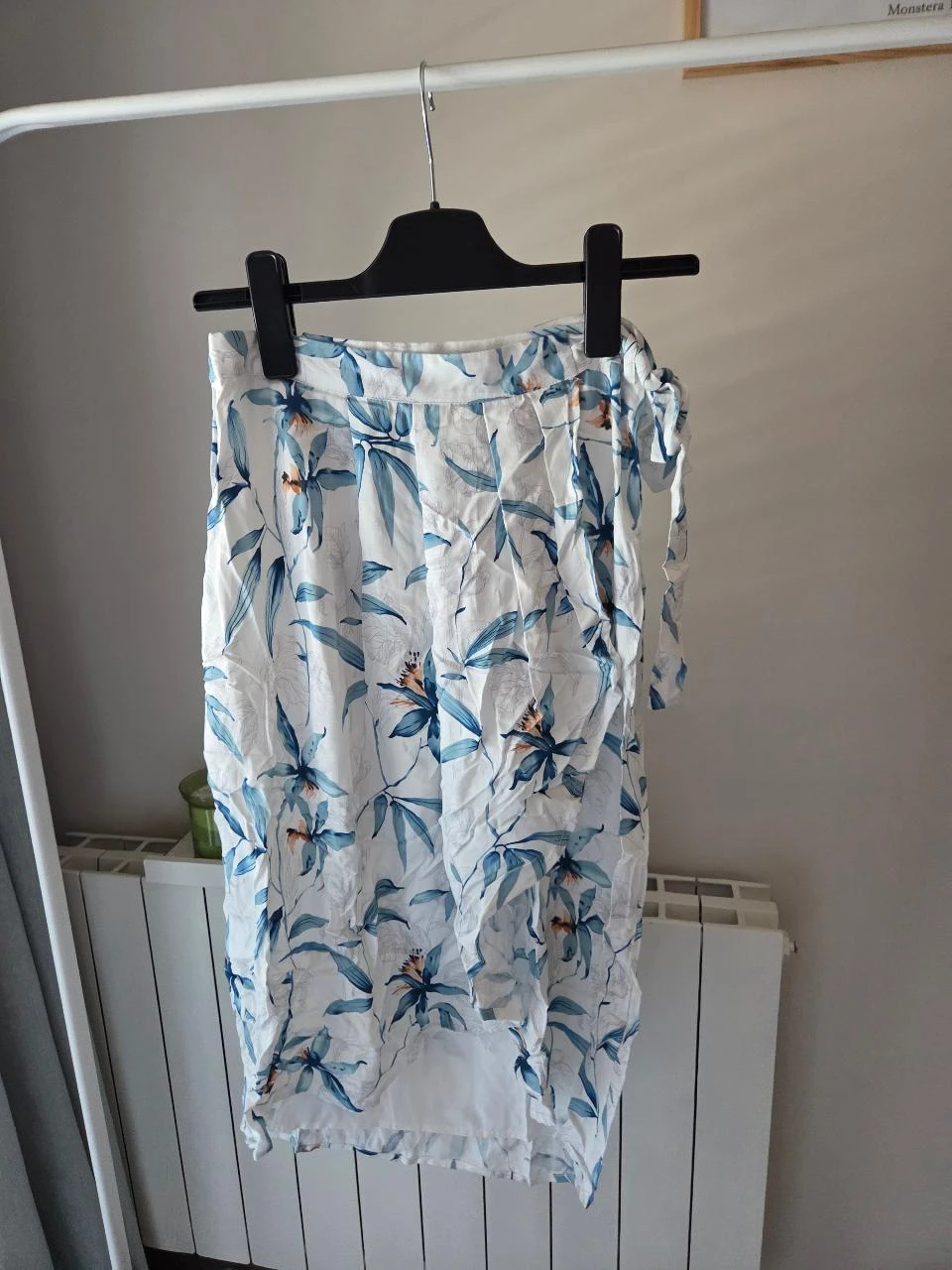 Jupe portefeuille Karl Marc John fleurie blanche & bleue • XS • Neuve – photo 3
